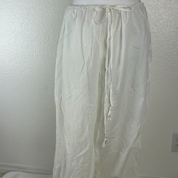 Tommy Bahama Pull On Wide Leg Pants Cream Siz e LG Drawstring Neutral Coastal - Picture 1 of 9